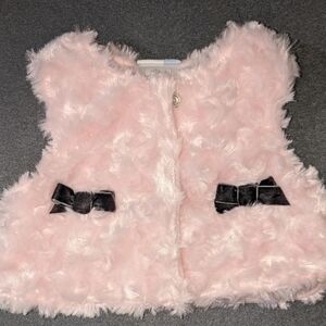 Vitamins baby Pink fuzzy faux fur button down vest with bows size 3 months